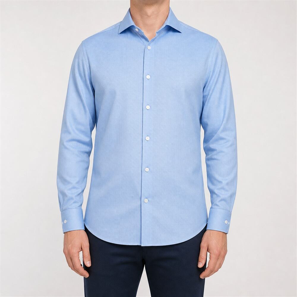 Tailorbyrd Dress Shirt Mens 15.5 Blue Non-Iron Trim Fit Flip Cuffs